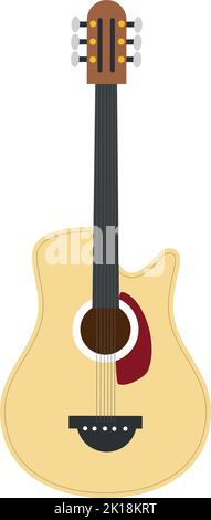 Illustrazione vettoriale di una chitarra acustica in stile cartoon isolata su sfondo bianco Illustrazione Vettoriale