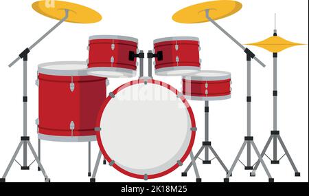 Illustrazione vettoriale di un drum set in stile cartoon isolato su sfondo bianco Illustrazione Vettoriale