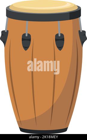 Illustrazione vettoriale di un tamburo di conga in stile cartoon isolato su sfondo bianco Illustrazione Vettoriale
