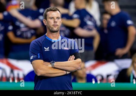 Emirates Arena, Glasgow, Regno Unito. 16th Set, 2022. Davis Cup Tennis, Gran Bretagna contro Paesi Bassi: Daniel Evans contro Tallon Griekspoor. Captain - Leon Smith Credit: Action Plus Sports/Alamy Live News Foto Stock