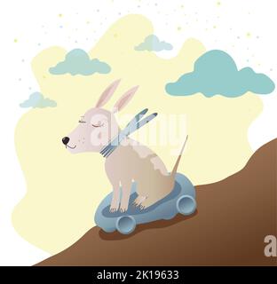 Illustrazione vettoriale in stile cartoon di carino dachshund cane equitazione skateboard, isolato su sfondo bianco. Foto Stock