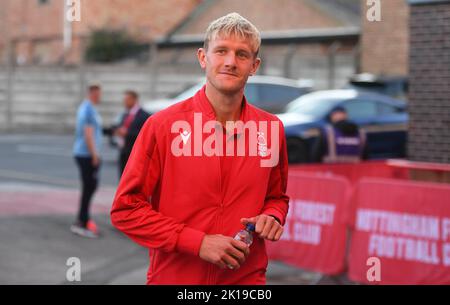 Joe Worrall della Foresta di Nottingham durante la partita della Premier League tra la Foresta di Nottingham e Fulham al City Ground di Nottingham venerdì 16th settembre 2022. Credit: MI News & Sport /Alamy Live News Foto Stock