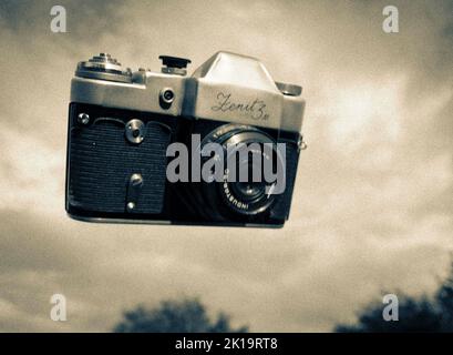 Primo piano di Zenit 3m. Fotocamera retrospettiva vintage Foto Stock