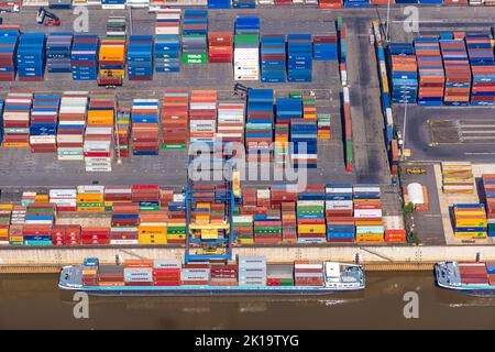 Vista aerea, porto di imbarco i, porto container, D3T Terminal trimodale di Duisburg, Friemersheim, Duisburg, zona della Ruhr, Renania settentrionale-Vestfalia, Germania, container, Foto Stock