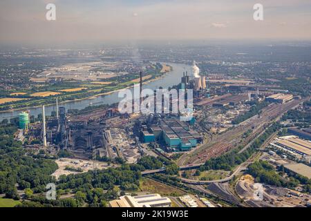 Veduta aerea, HKM Hüttenwerke Krupp Mannesmann GmbH, fiume Reno, Hüttenheim, Duisburg, zona della Ruhr, Nord Reno-Westfalia, Germania, DE, Europa, Aerial Foto Stock