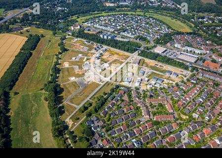 Veduta aerea, Angerbogen, zona residenziale Alter Angerbach, zona edilizia, Huckingen, Duisburg, zona Ruhr, Renania settentrionale-Vestfalia, Germania, Angerbogen Foto Stock