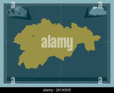 Gasa, distretto di Bhutan. Forma a tinta unita. Posizioni delle principali città della regione. Mappe delle posizioni ausiliarie degli angoli Foto Stock