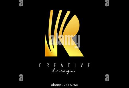 Logo Golden Letter R con linee di punta e design di spazio negativo. Lettera con disegni geometrici e creativi. Illustrazione vettoriale con lettera. Illustrazione Vettoriale