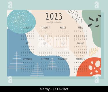 calendario mensile di 2023 anni con sfondo astratto. illustrazione vettoriale Illustrazione Vettoriale
