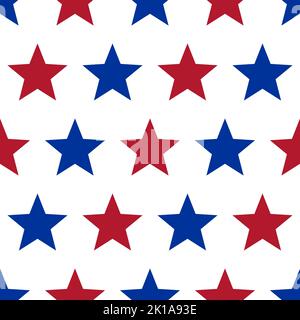 Righe diagonali con motivo a stelle senza cuciture. Background patriottici americani. Stampe geometriche del giorno dell'indipendenza. Perfetto per gli inviti alle elezioni. Illustrazione Vettoriale