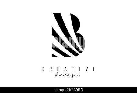 Logo B nero con linee di punta. Lettera con disegni geometrici e creativi. Illustrazione vettoriale con lettera. Illustrazione Vettoriale