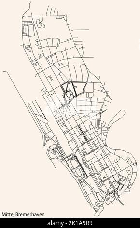 Mappa delle strade del QUARTIERE MITTE, BREMERHAVEN Illustrazione Vettoriale