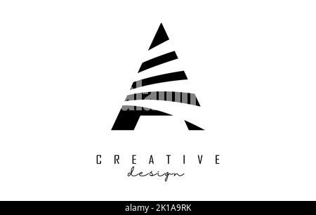 Logo Lettera nero con linee di punta. Lettera con disegni geometrici e creativi. Illustrazione vettoriale con lettera. Illustrazione Vettoriale