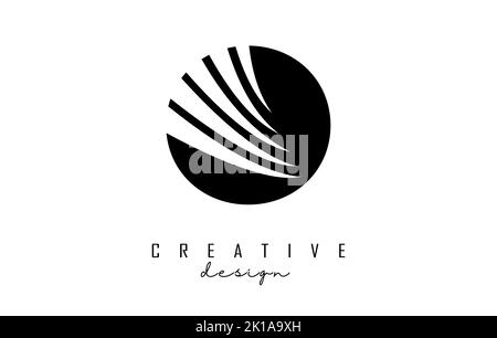 Logo o nero con linee di punta e design dello spazio negativo. Lettera con disegni geometrici e creativi. Illustrazione vettoriale con lettera. Illustrazione Vettoriale