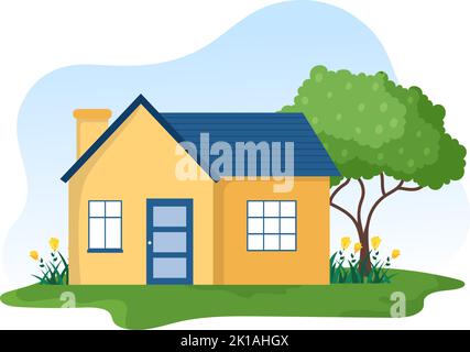 Costruzione di tetti Template disegnata a mano Cartoon Flat Illustrazione con ristrutturazione Housetop, fissaggio tetto Tile House e Roof Reconstruction Illustrazione Vettoriale