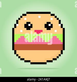 burger kawaii a 8 bit nell'illustrazione vettoriale Illustrazione Vettoriale