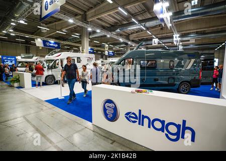 Fiere di Parma, Parma, Italia, 16 settembre 2022, Stand ELNAGH durante il Salone del Camper 2022 - Reportage Foto Stock