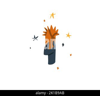 Spazio divertente meditare strani cosmo figura persone collezione personaggi set.Cute astratto creatura aliena dallo spazio, magia con stelle e luna Illustrazione Vettoriale