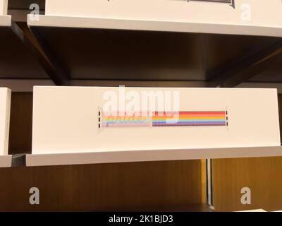 Parigi, Francia - 16 settembre 2022: Shopping all'Apple Store con la nuova Pride band per l'Apple Watch Series 8 e versioni successive Foto Stock