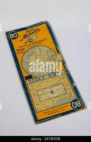 Road map Michelin vintage su sfondo bianco, Francia. Foto Stock
