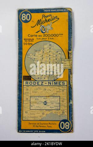 Road map Michelin vintage su sfondo bianco, Francia. Foto Stock