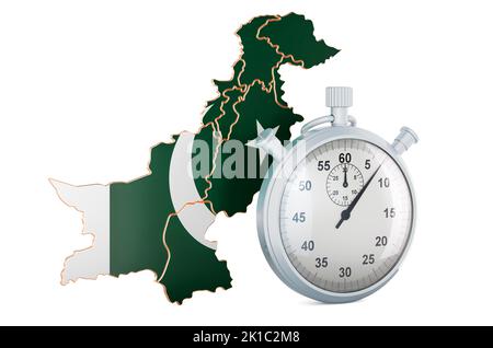 Mappa pakistana con cronometro, 3D rendering isolato su sfondo bianco Foto Stock