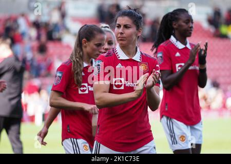 Leigh, Regno Unito. 17th Set, 2022. Leigh, Inghilterra, 17th 2022 settembre: Lucia Garcia (17 Manchester United) dopo il gioco di Barclays fa Womens Super League tra Manchester United e Reading al Leigh Sports Village di Leigh, Inghilterra (Natalie Mincher/SPP) Credit: SPP Sport Press Photo. /Alamy Live News Foto Stock