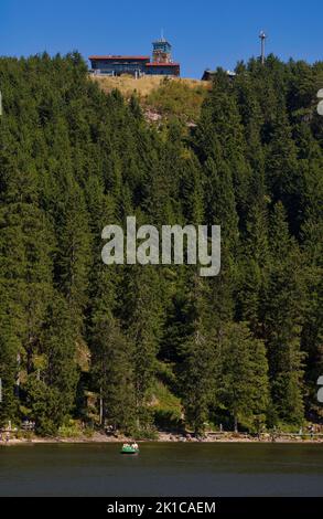 Torre Hornisgrinde, Torre sulla cima di Hornisgrinde, Mummelsee, Seebach, Parco Nazionale della Foresta Nera, Baden-Wuerttemberg, Germania Foto Stock