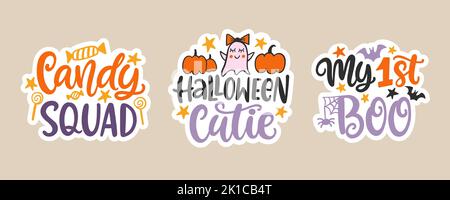 Candy Squad, My First Boo, Halloween Stickers Set Illustrazione Vettoriale
