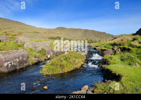 Piccolo fiume che scorre attraverso Gleninchaquin Park, County Kerry, Irlanda - John Gollop Foto Stock