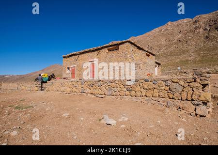 Rifugio Tarkeddit, trekking Ighil M'Goun, catena montuosa dell'Atlante, marocco, africa. Foto Stock