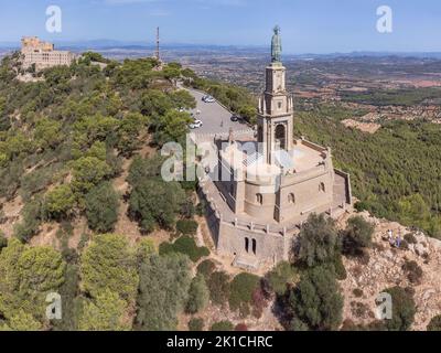 Santuario del Mare de Déu de Sant Salvador, XIV secolo, monumento a Cristo Re, Felanitx, Maiorca, Isole Baleari, Spagna Foto Stock