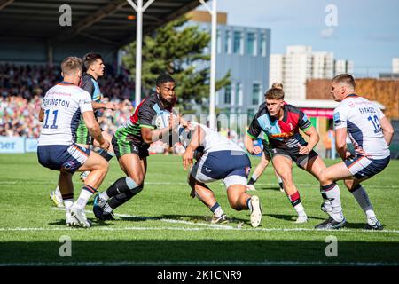 LONDRA, REGNO UNITO. 17th, 2022 settembre. Durante il Gallagher Premiership Rugby Match Round 2 tra Harlequins e Saracens allo stadio Twickenham Stoop sabato 17 settembre 2022. LONDRA INGHILTERRA. Credit: Taka G Wu/Alamy Live News Foto Stock