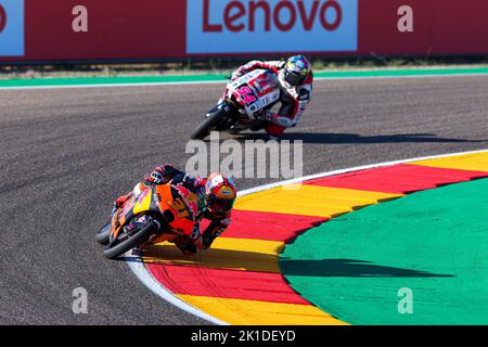 Alcaniz, Aragona, Spagna. 16th Set, 2022. Adrian Fernandez dalla Spagna della Red Bull KTM Tech3 con KTM durante le prove libere Moto3 del Gran Premio Animoca Brands de Aragon al Motorland Aragon Circuit di Alcaniz, Spagna. (Credit Image: © David Ramirez/DAX via ZUMA Press Wire) Foto Stock