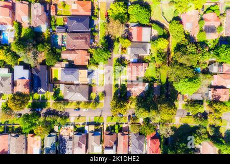 Verde residenziale tranquilla periferia di Sydney Lower North Shore - Chatswood in vista dall'alto verso il basso. Foto Stock