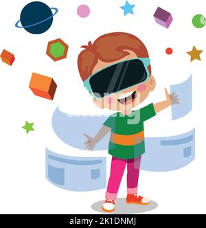 ragazzo carino che indossa occhiali virtuali Illustrazione Vettoriale