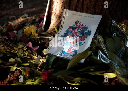 Londra, Regno Unito. 17th Set, 2022. I tributi sono lasciati al parco di St. James, dopo la morte della regina Elisabetta britannica a Londra, Gran Bretagna, 17 settembre 2022 (immagine di accreditamento: © May James/ZUMA Press Wire) Foto Stock