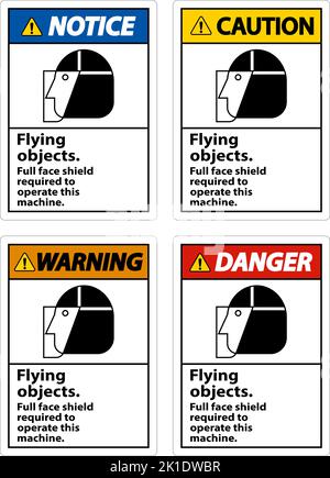 Flying Object Face Shield richiesto segno su sfondo bianco Illustrazione Vettoriale