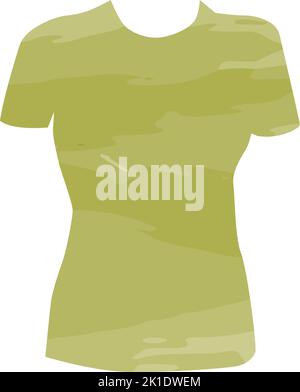 T-shirt a manica corta in tonalità militari kaki con macchie astratte su sfondo trasparente. Isolare. Adesivo. Icona. Adatto per etichette di prezzi, etichette, poster per biglietti d'invito, volantini. Illustrazione vettoriale Illustrazione Vettoriale