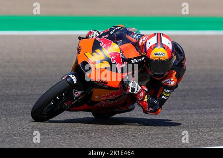 Alcaniz, Aragona, Spagna. 16th Set, 2022. Adrian Fernandez dalla Spagna della Red Bull KTM Tech3 con KTM durante le prove libere Moto3 del Gran Premio Animoca Brands de Aragon al Motorland Aragon Circuit di Alcaniz, Spagna. (Credit Image: © David Ramirez/DAX via ZUMA Press Wire) Foto Stock