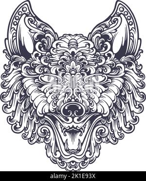 Luxury testa cane ornamento silhouette vettoriale illustrazioni per il tuo logo di lavoro, t-shirt merchandise, adesivi e disegni di etichette, poster, biglietti d'auguri Illustrazione Vettoriale