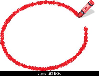 Vector Hand-disegnata Red ovale Crayon Texture cornice isolata su sfondo bianco. Illustrazione Vettoriale