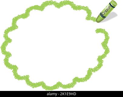 Vettore disegnato a mano Green Flower Circle Crayon Texture Frame isolato su sfondo bianco. Illustrazione Vettoriale