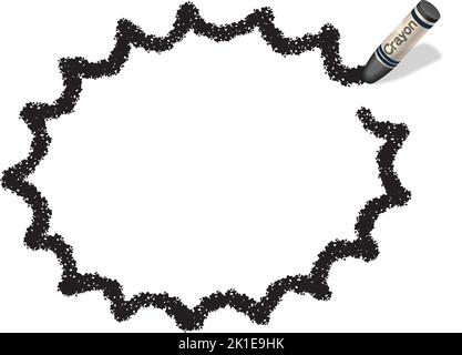 Vector disegnata a mano Black jagged Ellipsel Crayon Texture Frame isolato su sfondo bianco. Illustrazione Vettoriale