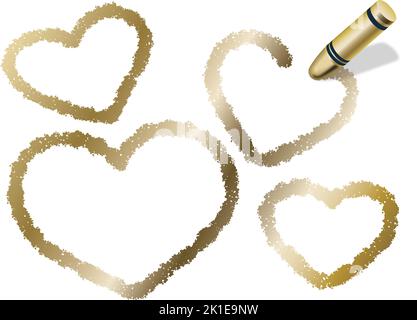 Crayon Texture cornice a forma di cuore isolata su sfondo bianco. Illustrazione del concetto di San Valentino. Illustrazione Vettoriale