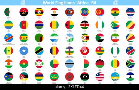 Icone della bandiera del mondo, insieme di 54 paesi africani Illustrazione Vettoriale