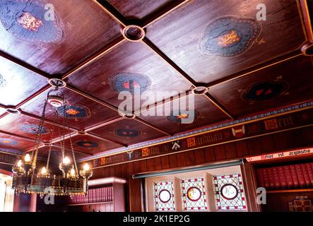 Salotto soffitto al Grange , casa di famiglia Gothic Revival di Augustus Pugin a Ramsgate Kent. Foto Stock