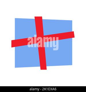 Cartone animato regalo di Natale. Colore blu semplice presente isolato su sfondo bianco. Capodanno, San Valentino, auguri di compleanno. Decorato avvolto in bo Illustrazione Vettoriale