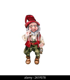 Disegnato simpatico gnome di natale in un cappello Foto Stock