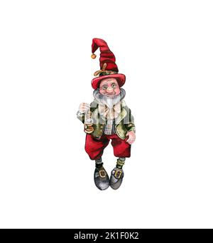 Disegnato simpatico gnome di natale in un cappello Foto Stock